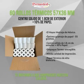 60 Rollos Papel Termico 57x36 Para Terminal Bancaria                                                                                                  