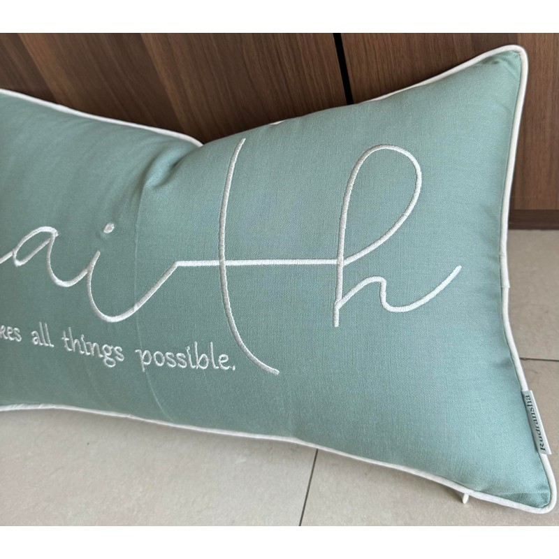 Rudransha Faith Sentiment Embroidered Decorative Lumbar Accent Throw Pillow Cover