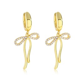 Z ZACHÉ 18K Gold Plated Bow Drop Earrings Long Tassel Zircon Bowknot Earrings For Women Ribbon Dangle Jewelry