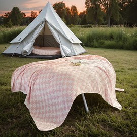 NIDITW Pink Checkerboard Cotton Muslin Throw Blanket for Couch 6-Layer Checkered Gauze Blanket Soft Breathable All Season for Couch Bed Sofa 50x60 Inches (Pink, Throw)