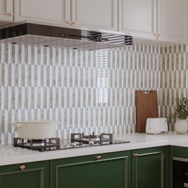 VaryPaper 10 Sheets Kitchen Backsplash Tiles Peel and Stick Long Fish Scale Tile Back Splash Stick on Tiles for Bathroom Waterproof Self Adhesive Wall Tiles Removable Sticky Vinyl Backsplash 12''x12''