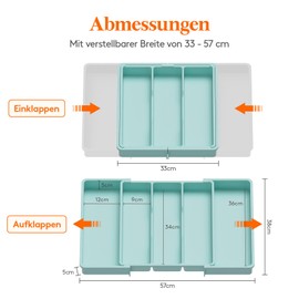 Lifewit Cutlery Tray for Drawers, Expandable Large Cutlery Tray for Kitchen, Adjustable Cutlery Tray for Drawers, Plastic Kitchen Accessories, Divider Insert, Large, Turquoise