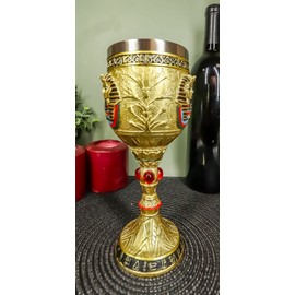 Ebros Gift Ancient Egyptian Pharaoh King Tut Resin Wine Goblet Chalice With Stainless Steel Liner King or Prince Of Egypt Tutankhamun In Golden Patina Decor For Party Prop Wine Tasting And Serving