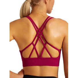 RUNNING GIRL Sports Bra for Women,Padded Strappy Sports Bra with Removable Cups Medium Support Workout Yoga Gym Bra (2942 Brick Red L)