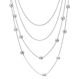 COOLSTEELANDBEYOND Multi-strand Waterfall Layered Statement Necklace Long Chain with Ball Charm Pendant, Evening Dress, No Gemstone