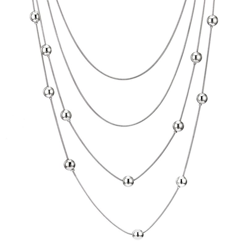 COOLSTEELANDBEYOND Multi-strand Waterfall Layered Statement Necklace Long Chain with Ball