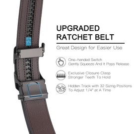 SENDEFN Men's Leather Belts 1 3/8" Automatic Ratchet Belts Adjustable Casual Buckle Belts for Dress with Gift Box