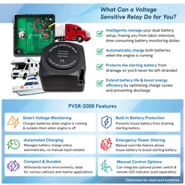 Pactrade Marine Battery Isolator 12V 140A with Manual Override & Remote Monitoring | Smart Voltage Sensitive Relay (VSR) for RVs, Boats, Trucks, ATVs/UTVs, & More | Charge While You Drive