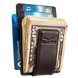Money Clip Leather Wallet For Men Slim Front Pocket RFID Blocking with Super Strong Magnetic