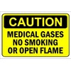 Caution, medical gases, no smoking or open flame, warning sign - 3mm Aluminium sign (300mm x 200mm)