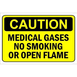 Caution, medical gases, no smoking or open flame, warning sign - 3mm Aluminium sign (300mm x 200mm)
