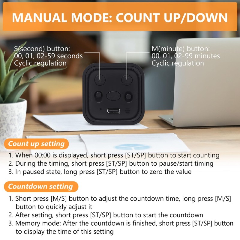 Cuteefun Pomodoro Timer, Rotating Cube Timer, 5/10/30/60 Minutes & Countdown,