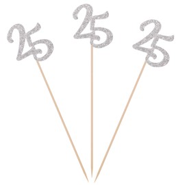 Pack of 10 Silver Glitter 25th Birthday Centerpiece Sticks Number 25 Table Topper Age Letter Decorations