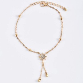 Missgrace Tassel Rhinestones Star Anklet Bracelets for Women Teen Girls Summer Beach Accessories Gold Sequins Anklet Chain with Leaf Chains Anklet Jewelry Gifts