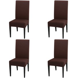 4 Pack Dining Chair Covers, Stretch Spandex Removable Washable Protector Chair Slipcovers for Dining Room Kitchen Hotel (Brown)