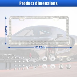 Bling Car License Plate Frame, Stainless Steel Car License Plate Tag Cover, Handmade Bedazzled Crystal Diamond License Plate Holder, Car License Accessories for Women Men (White, 2PCS)