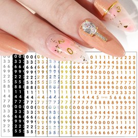 Sucodver Nail Seal, Number, Black, White, Small Nail Stickers, Numbers, Gold, Set of 7