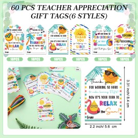 MotiMind MotiMind 60 Pcs End of School Year Teacher Style Gift Tags with Strings Classroom Thank You Appreciation Gift Tags Graduation Summer Party Favor