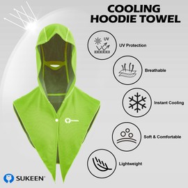 Sukeen Cooling Towels for Neck and Face 1 Pack, UV Protection Cooling Hoodie Towel, Lightweight Absorbent Cool Towels for Hot Weather, Cooling Neck Wraps for Workout, Sport, Cycling, Green