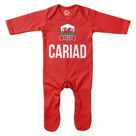 Purple Print House Baby Cariad Wales Badge Romper Suit - Funny Baby Announcement Football Rugby Badge Welsh Gifts for Baby - Red Babies Cymru Fan Outfit, Red, 0-3 Months