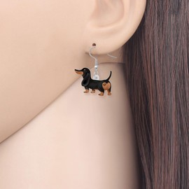 TIZURO Acrylic Cute Dachshund Earrings Fun Puppy Pets Dog Animals Dangle Novelty Jewelry For Women Dog Lovers Gifts (Black)
