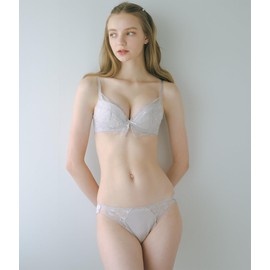 Peach John Wireless, No Constriction, Cleavage Makeup, Cute, Bra, Panties Set, Slit Lace Wirefree Bra Set, Top and Bottom Set, gray
