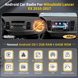 Android 15 Car Stereo for Mitsubishi Lancer 2008-2017 Radio, [2+64G] Hikity 10.1 Inch Touchscreen Radio with Wireless CarPlay Android Auto Bluetooth GPS WiFi HiFi FM MIC Backup Cam Mirror Link