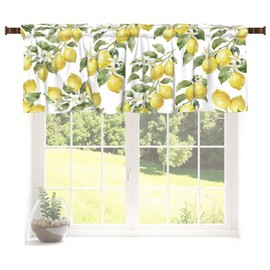 Ancordivo Lemon Curtains Valance for Windows Summer Watercolor Lemon Fruit Rod Pocket Valance Windows Treatments 1 Panel Yellow and White Short Curtains for Living Room Bathroom Bedroom