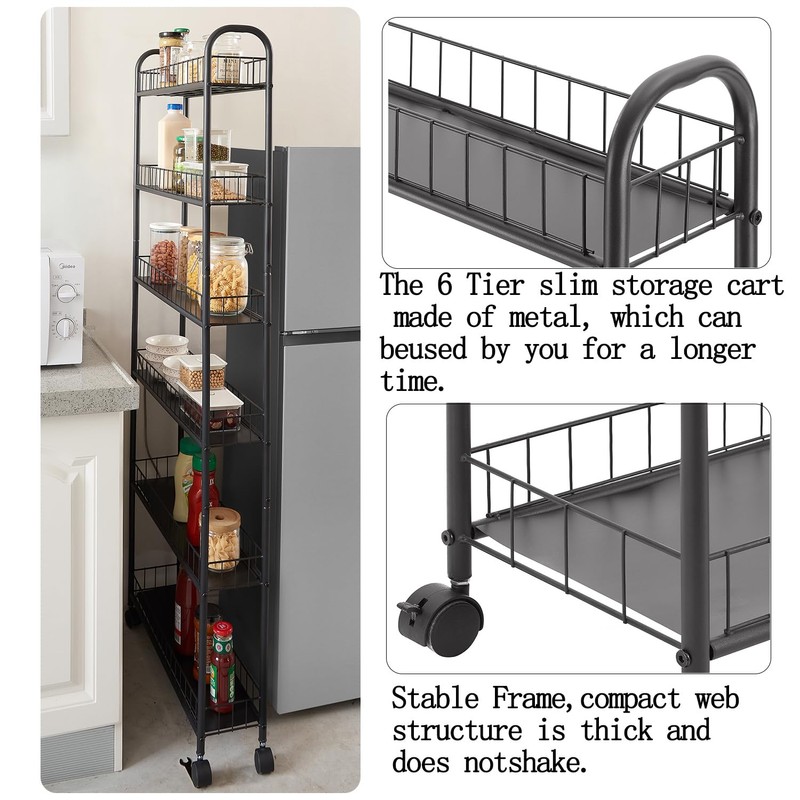 Seadasyoon 6 Tier 10in Slim Rolling Storage Cart with Handle,
