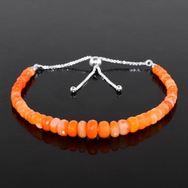 Orange Ethiopian Opal Gemstone Beads Bolo Bracelet, Adjustable Slider Chain, Energy Stones, Chakra Healing Crystals, Silver Plated, Gift for Women, Birthstone, Gemstones Jewelry 10 inch