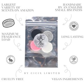 CICIX Scented Vacuum Freshner Discs. 130+ Scents To Pick From. Handmade in England. Strong Scented, Long lasting. Pack of 4x 3cm Discs. Vegan And Cruelty Free. (Bum Bum)