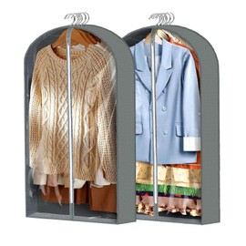 Luabue 2Pcs Clothes Covers Protector Bags 60 x 100cm Suit Covers Hanging Garment Bags for Clothes Storage Bags Suit Bags with Zip for Wardrobe Travel Jacket Coat Jumpers Shirts, Grey