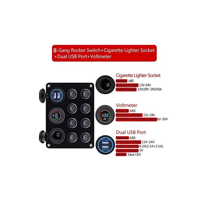 Maso - 12-24V 8 Output Double USB Socket 12V LED