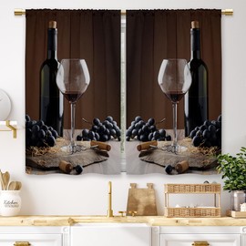 Laifzere - Cortinas de cocina de vino café, estilo clásico, estilo rústico, vidrio de uva, pequeñas y cortas, con bolsillo para barra de frutas, cortinas de baño, cortinas de nivel de tratamiento, 2