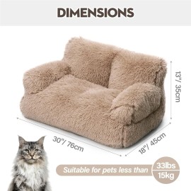 Mewoofun Pet Couch Bed Washable Cat Beds Fluffy Cat Sofa for Medium Dog Non-Slip - Brown