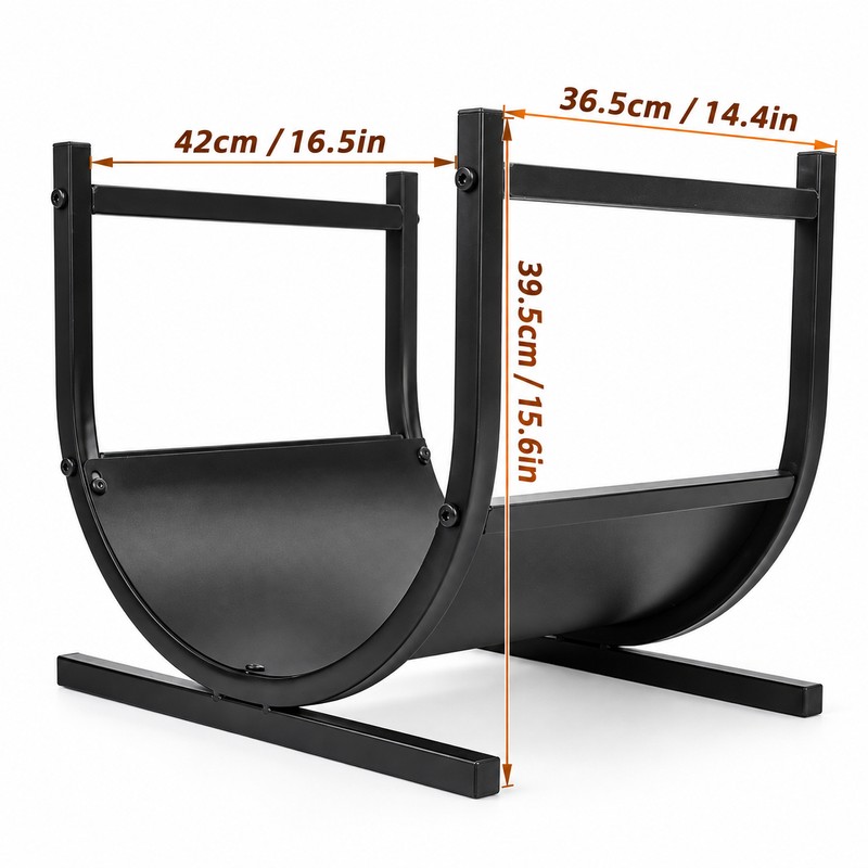 Firewood Log Holder for Indoor Fireplace Storage – Black Metal
