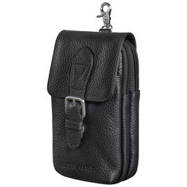 STILORD Harper Belt Bag Portable Vintage Waist Bag Cell Phone Pouch Small Leather Pouch for Men Women Sports Travel Running Genuine Leather, black