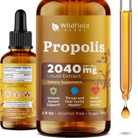 WILDFIELD HERBS 2 Oz Propolis Extract Drops 2000mg Herbal Supplement, 84 Servings, Alcohol-Free Tincture
