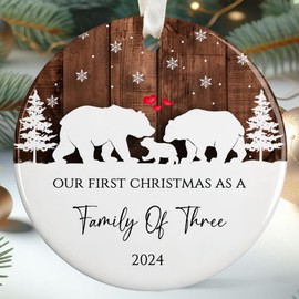 Family Christmas Ornaments 2024 - New Mom and Dad Gifts First Time 2024 - Our First Christmas as a Family of 3 Ornament - Baby First Christmas Ornament - Christmas Family Ornament - Ceramic Ornament