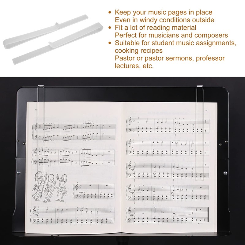 1 Pair Clear Acrylic Music Book Clips for Music Stand