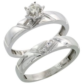 Sterling Silver Ladies 2-Piece Diamond Engagement Wedding Ring Set Rhodium Finish, 5/32 inch Wide Size 10