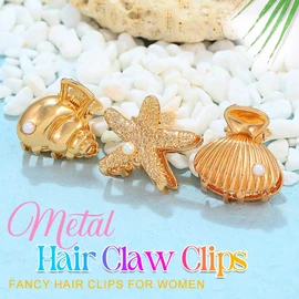 Banatra Starfish Hair Clips Gold Small Metal Claw Clips Mini Shell Beach Hair Accessories for Women and Girls (Pack of 3）