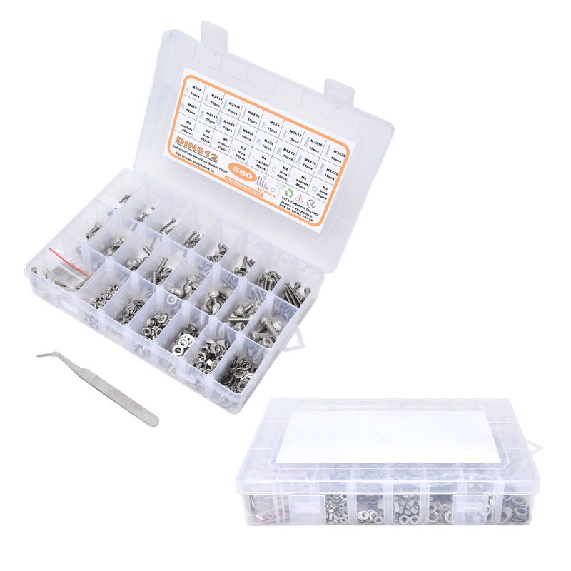 580Pcs Screws Nuts Washers Kit 304 Stainless Steel Cylindrical Head