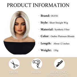 OUFEI Ombre Platinum Blonde Bob Wig Short Straight Wigs For Women Synthetic Hair Wigs for Daily Party Cosplay Wear