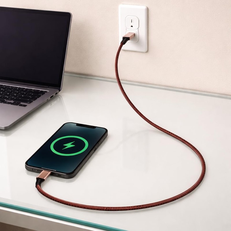Cable de cuero de carga rápida USB-C a USB-C, elegante