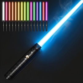 Sable de Luz, RGB LED Las Luces Pueden Parpadear,con Sonido y Sonido de Percusión,Mango Metalico,Sables de Luz para Adolescentes Dultos Cosplay, Regalo de Navidad, 1 Pieza, Negra (15Colores)