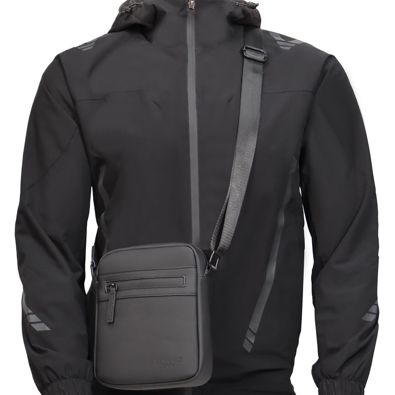 Lemuvlt Small Messenger Bag for Men PU Waterproof Crossbody Bag