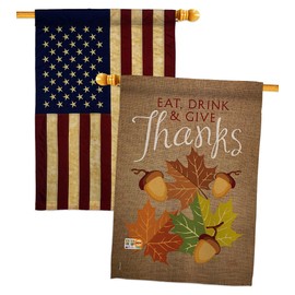 Eat Drink Give House Flags Pack Falltime Thanksgiving Turkey Thanks Gobble Pumpkin Season Autumntime Cornucopia USA Vintage Applique Small Decorative Gift Yard Banner Double-Sided Made In 28 X 40