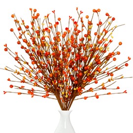 Sggvecsy Fall Artificial Berry Stems 6Pcs Berry Picks Branches Fall Orange Stems Floral Arrangements with Fake Berries or Autumn Thanksgiving Harvest Home Vase Festival Indoor Christmas Decor(Orange)