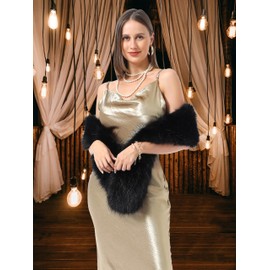 Soul Young Faux Fur Collar Women's Neck Warmer Scarf Wrap(160cm,63in,Black Plus)